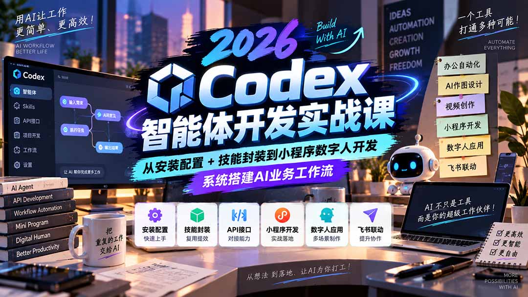 9381d876682452d4ed918504965686dc.jpeg 2026Codex智能体开发实战课:从安装配置+技能封装到小程序数字人开发,系统搭建AI业务工作流