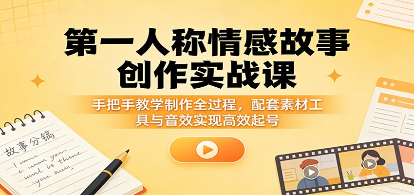 第一人称情感故事创作实战课：手把手教学制作全过程，配套素材工具与音效实现高效起号-鼎铸网