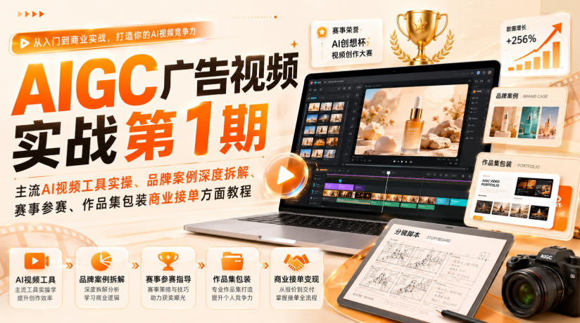 AIGC广告视频实战第1期，主流AI视频工具实操、品牌案例深度拆解、赛事参赛、作品集包装商业接单方面教程-鼎铸网