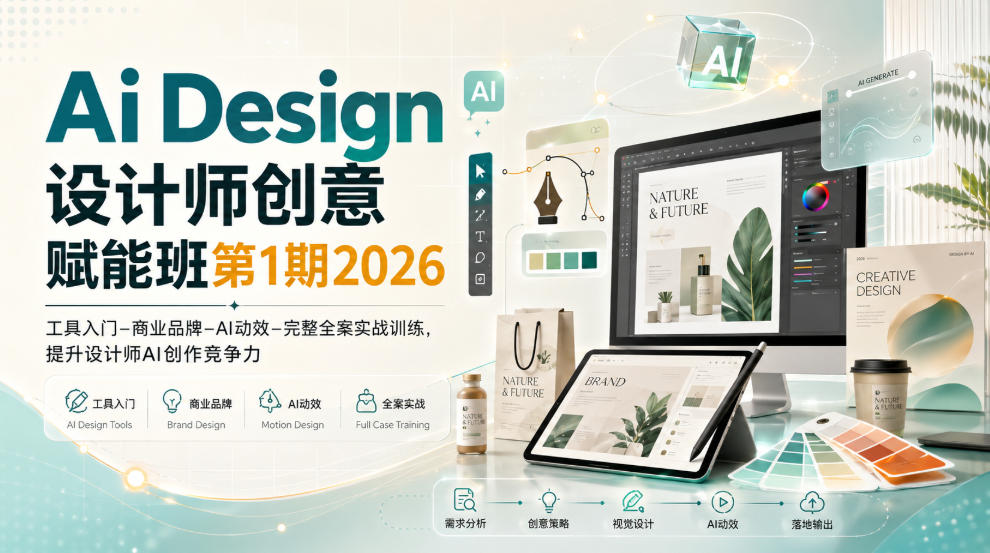 Ai Design设计师创意赋能班第1期2026｜工具入门‑商业品牌‑AI动效‑完整全案实战训练，提升设计师AI创作竞争力-鼎铸网