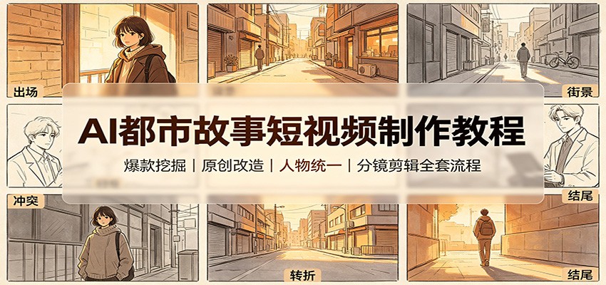 AI都市故事短视频制作教程：爆款挖掘原创改造，人物统一分镜剪辑全套流程-鼎铸网