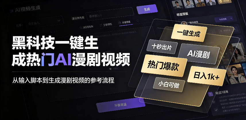 黑科技一键生成热门AI漫剧视频，十秒钟即可搞定，小白也能日入1k+【揭秘】-鼎铸网