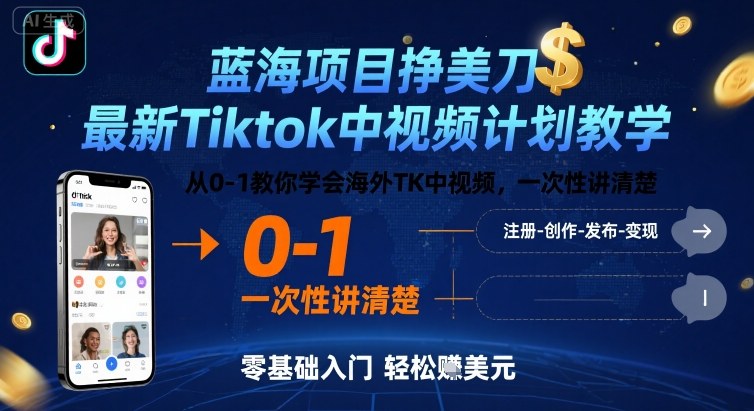 962a9ce0f5df607b4a3c1f3ca7899192.jpeg 蓝海项目挣美刀,最新Tiktok中视频计划教学,从0-1教你学会海外TK中视频,一次性讲清楚