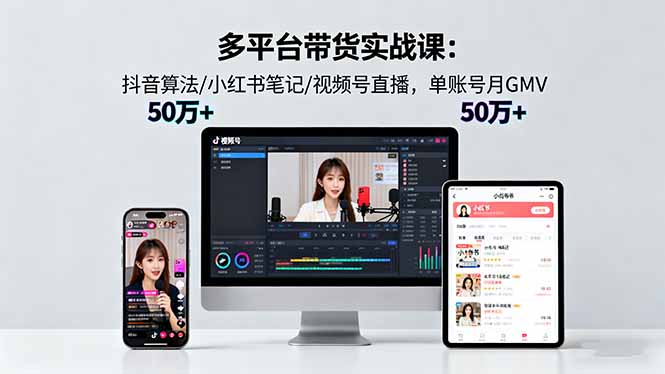 多平台带货实战课18.0:抖音算法/小红书笔记/视频号直播,单账号月GMV50w+-鼎铸网