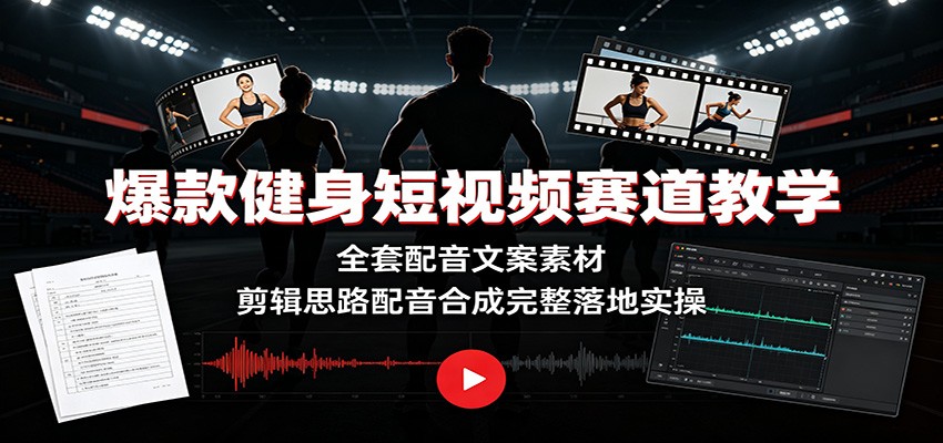 爆款健身短视频赛道教学：全套配音文案素材，剪辑思路配音合成完整落地实操-鼎铸网