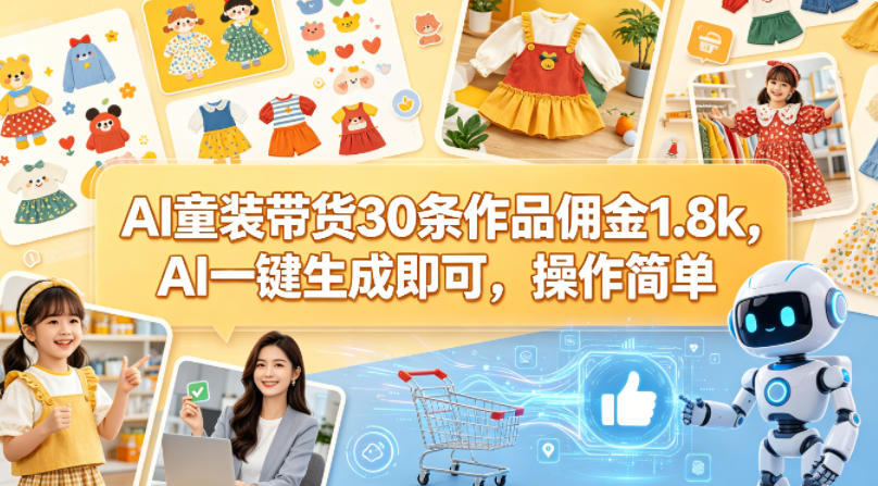 97d18ad3c68f8b25c953011f74439125.jpeg AI童装带货30条作品佣金1.8k,AI一键生成即可,操作简单