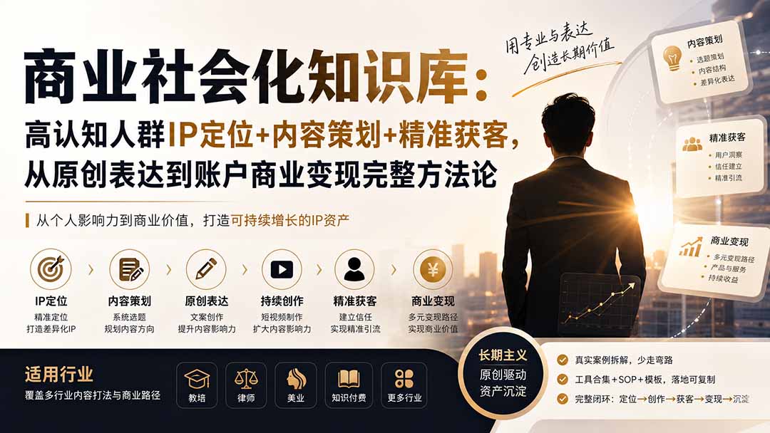 988aae4e6966cf0fc3cf29e5413f27d6.jpeg 商业社会化知识库:高认知人群IP定位+内容策划+精准获客,从原创表达到账户商业变现完整方法论