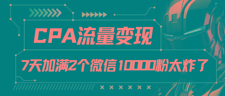 CPA流量变现，7天加满两个微信10000粉-鼎铸网