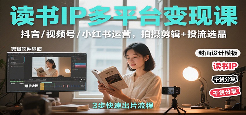 读书IP多平台变现课：抖音/视频号/小红书运营，拍摄剪辑+投流选品-鼎铸网