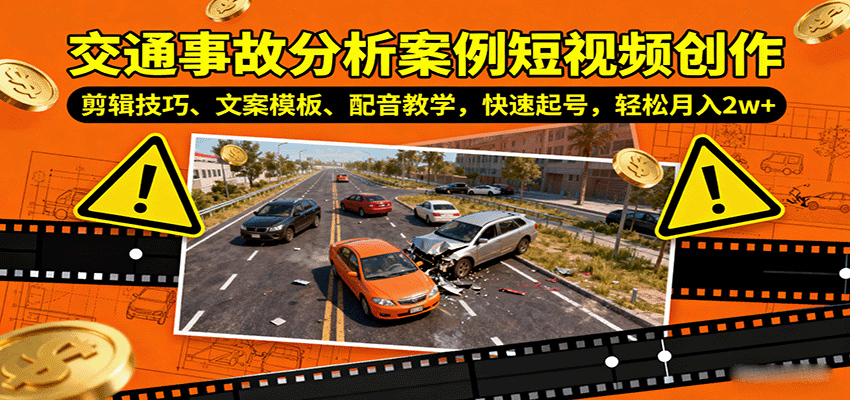 交通事故分析案例短视频创作,剪辑技巧、文案模板、配音教学,快速起号,轻松月入2w+-鼎铸网
