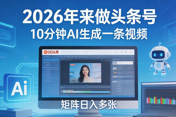 2026年来做头条号，10分钟AI生成一条视频，矩阵日入多张-鼎铸网