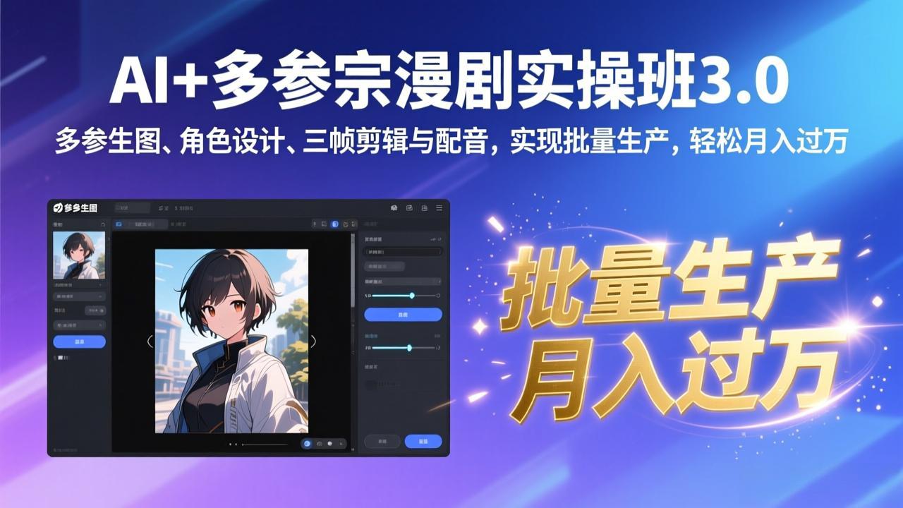 9907fa5100a4fdc5ad9199f910c9dfcb.jpeg AI+多参宗漫剧实操班3.0:多参生图、角色设计、三帧剪辑与配音,实现批量生产,轻松月入过万