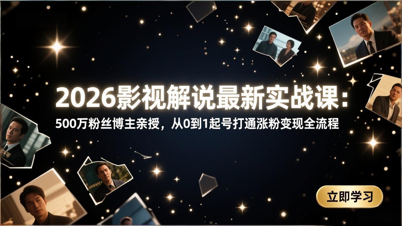 2026影视解说最新实战课:500万粉丝博主亲授,从0到1起号打通涨粉变现全流程-鼎铸网