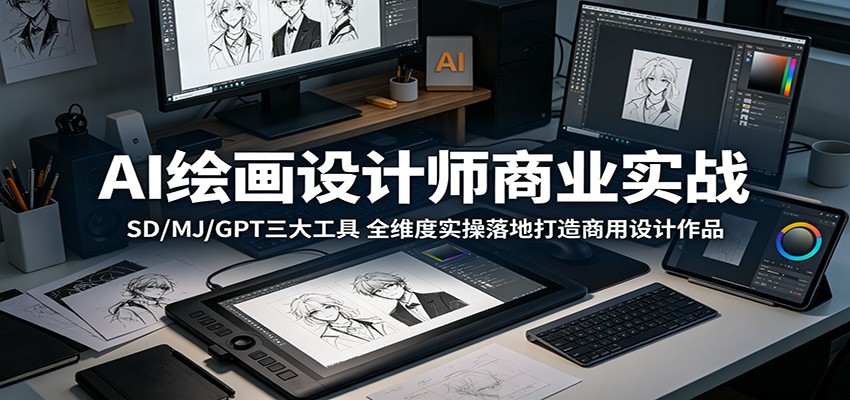 AI绘画设计师商业实战:SD/MJ/GPT三大工具,全维度实操落地打造商用设计作品-鼎铸网