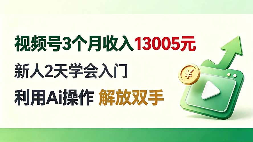 视频号3个月收入13005元， 新人2天学会入门， 利用Ai操作 解放双手！-鼎铸网
