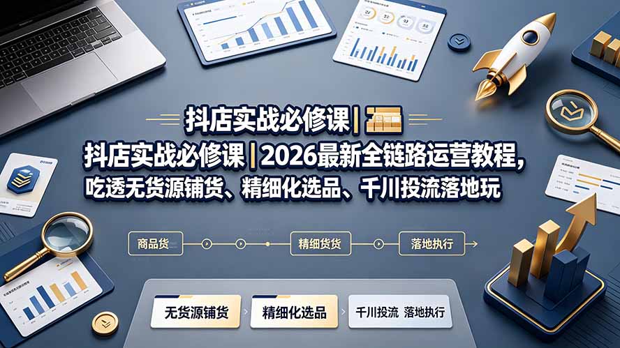 997c9915d6606af051f5b39acd8b1039.jpeg 抖店实战必修课|2026最新全链路运营教程,吃透无货源铺货、精细化选品、千川投流落地玩法