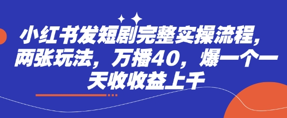 小红书发短剧完整实操流程，两张玩法，万播40，爆一个一天收收益上千-鼎铸网