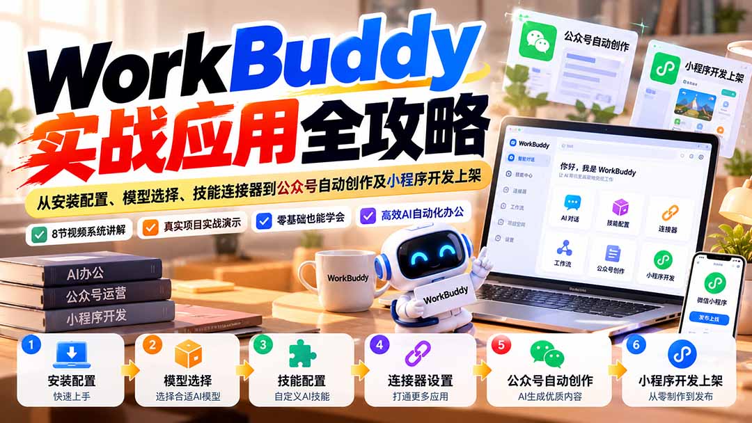 WorkBuddy 实战应用全攻略：从安装配置、模型选择、技能连接器到公众号自动创作及小程序开发上架
