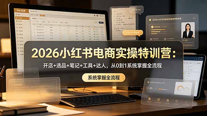 2026小红书电商实操特训营：开店+选品+笔记+工具+达人，从0到1系统掌握全流程-鼎铸网