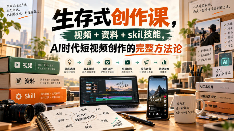 生存式创作课，视频+资料+skil技能，ai时代短视频创作的完整方法论-鼎铸网