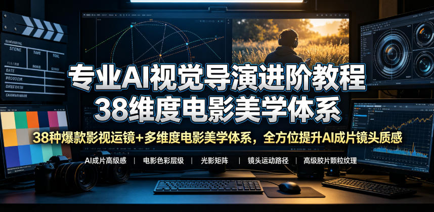 专业AI视觉导演进阶教程，38种爆款影视运镜+多维度电影美学体系，全方位提升AI成片高级感与镜头质感-鼎铸网