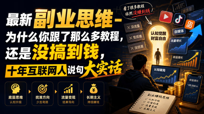 9b01769b32d048701752ee35122002b6.jpeg 最新副业思维-为什么你跟了那么多教程,还是没搞到钱,十年互联网人说句大实话【揭秘】