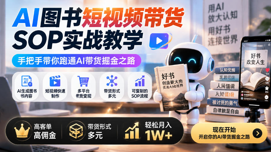 9b041e1a6859cabe09625436f431fbf3.jpeg AI图书短视频带货SOP实战教学,手把手带你跑通AI带货掘金之路,高客单高佣金,带货形式多元,轻松月入1W+