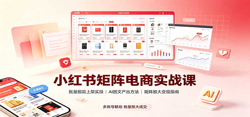 小红书矩阵电商实战课：批量搬款上架实操，AI图文产出，矩阵放大变现指南-鼎铸网