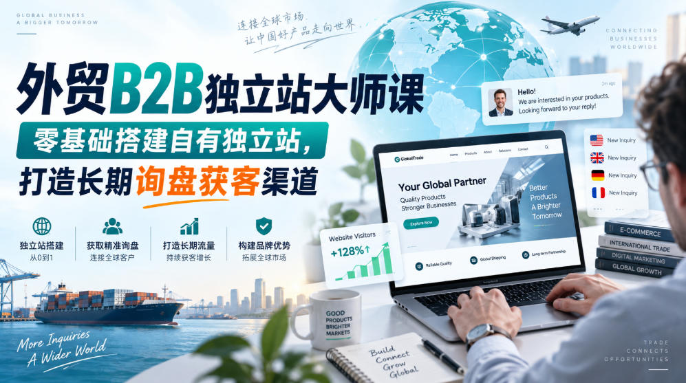 外贸B2B独立站大师课,零基础搭建自有独立站,打造长期询盘获客渠道-鼎铸网
