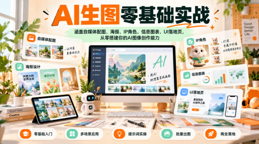 AI生图零基础实战,涵盖自媒体配图、海报、IP角色、信息图表、UI落地页,从零搭建你的AI图像创作能力-鼎铸网