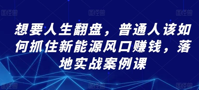 想要人生翻盘，普通人该如何抓住新能源风口赚钱，落地实战案例课-鼎铸网