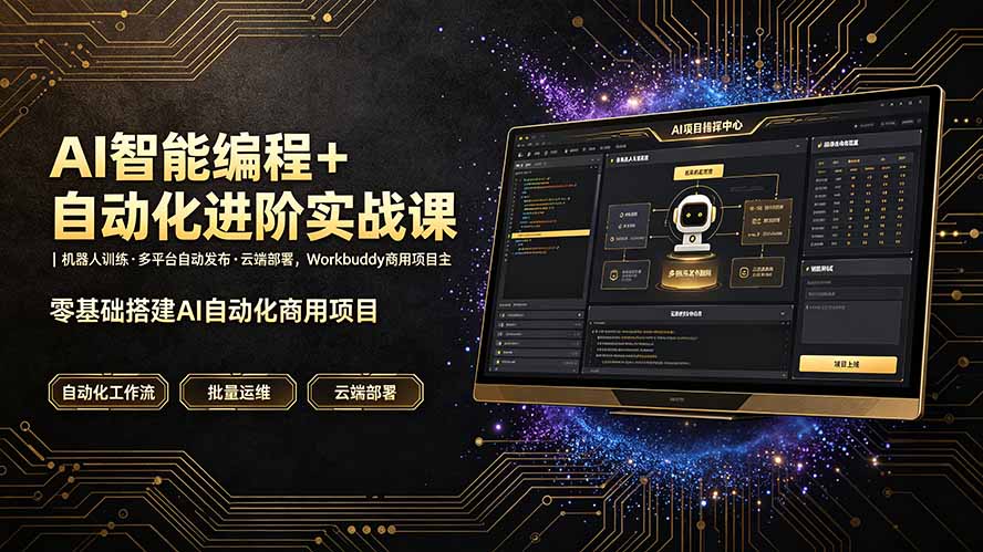9d62b25f42e362fbb85df1066a6d7313.jpeg AI智能编程+自动化进阶实战课|机器人训练·多平台自动发布·云端部署,Workbuddy商用项目全流程教学