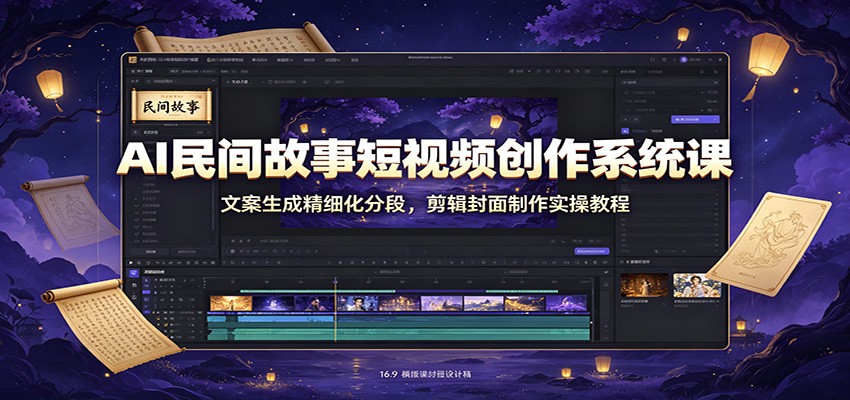 AI民间故事短视频创作系统课：文案生成精细化分段，剪辑封面制作实操教程-鼎铸网