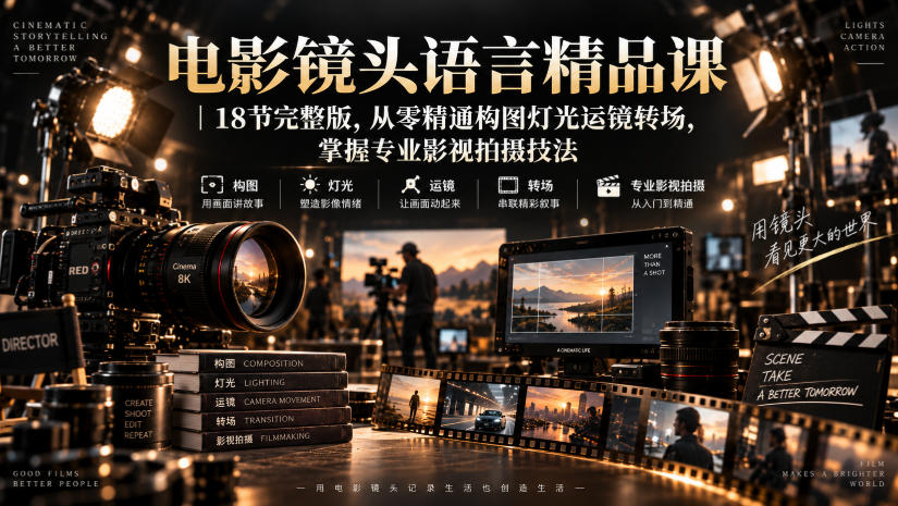 电影镜头语言精品课｜18节完整版，从零精通构图灯光运镜转场，掌握专业影视拍摄技法-鼎铸网