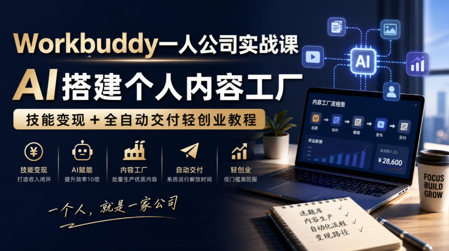 9e2a84eddf6fcf4f9bf446a734679091.jpeg Workbuddy一人公司实战课,AI搭建个人内容工厂,技能变现+全自动交付轻创业教程