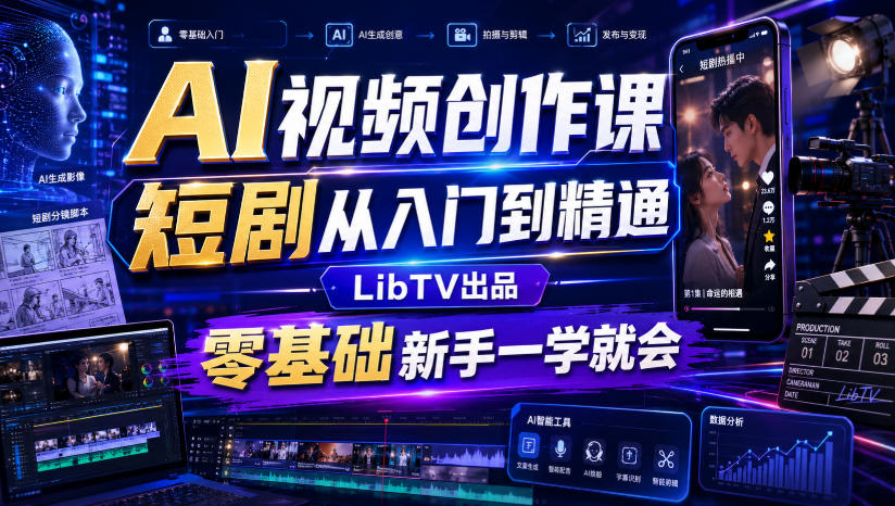 AI视频创作课,短剧从入门到精通,LibTV出品,零基础新手一学就会-鼎铸网