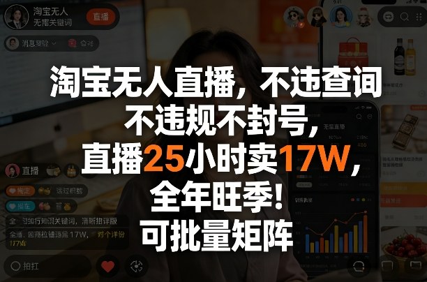 9fbe4dd3c6efccf15d361fdd9ad2131e.jpeg 淘宝无人直播,不违规不封号,直播25小时卖17W,全年旺季!可批量矩阵【揭秘】