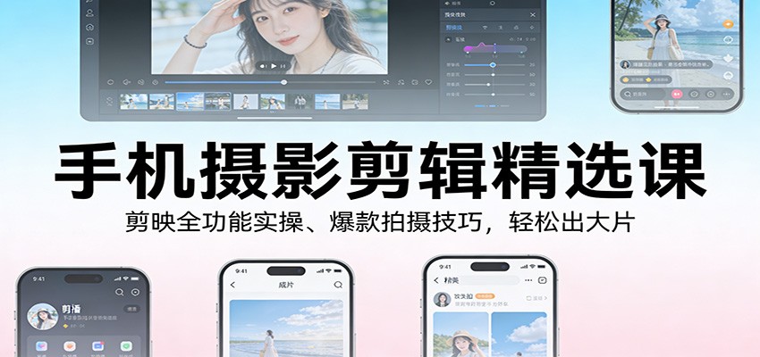 手机摄影剪辑精选课:剪映全功能实操、爆款拍摄技巧,轻松出大片-鼎铸网