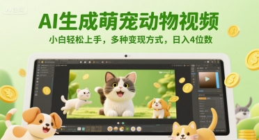 AI生成萌宠动物视频，小白轻松上手，多种变现方式，日入4位数-鼎铸网