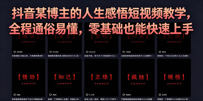 抖音某博主的灰太狼人生感悟短视频教学,全程通俗易懂,零基础也能快速上手-鼎铸网