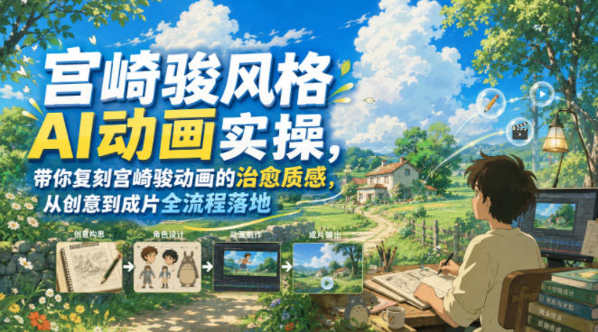a14d31f01f078bf63d7d27add0cb1f34.jpeg 宫崎骏风格AI动画实操,带你复刻宫崎骏动画的治愈质感,从创意到成片全流程落地