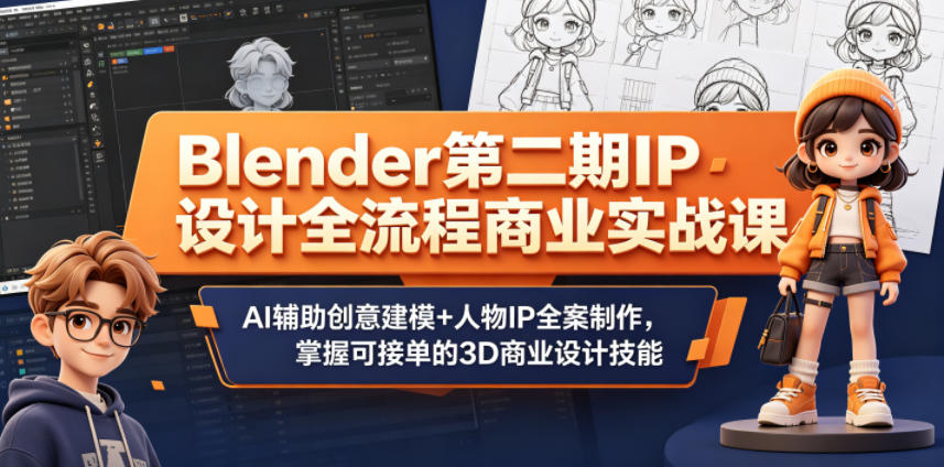 Blender第二期IP设计全流程商业实战课,AI辅助创意建模+人物IP全案制作,掌握可接单的3D商业设计技能-鼎铸网