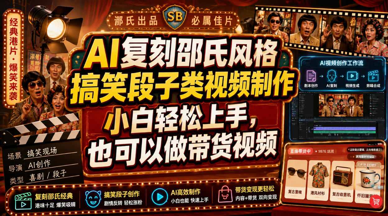 a1adc0bb126ecf532dd1c2cb2101063c.jpeg AI复刻邵氏风格搞笑段子类视频制作,小白轻松上手,也可以做带货视频