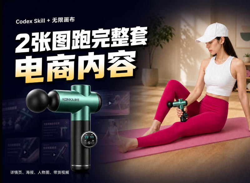 a24191b6c02c20d5423fcc28bd839c40.jpeg Codex+Skill+无限画布:两张图跑出一整套电商内容