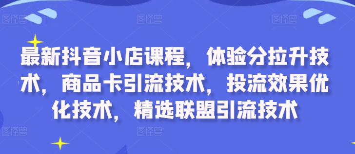 最新抖音小店课程，体验分拉升技术，商品卡引流技术，投流效果优化技术，精选联盟引流技术-鼎铸网