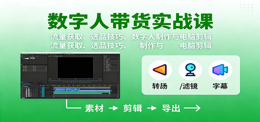 数字人变现实战课：流量获取、选品技巧、数字人制作与电脑剪辑-鼎铸网