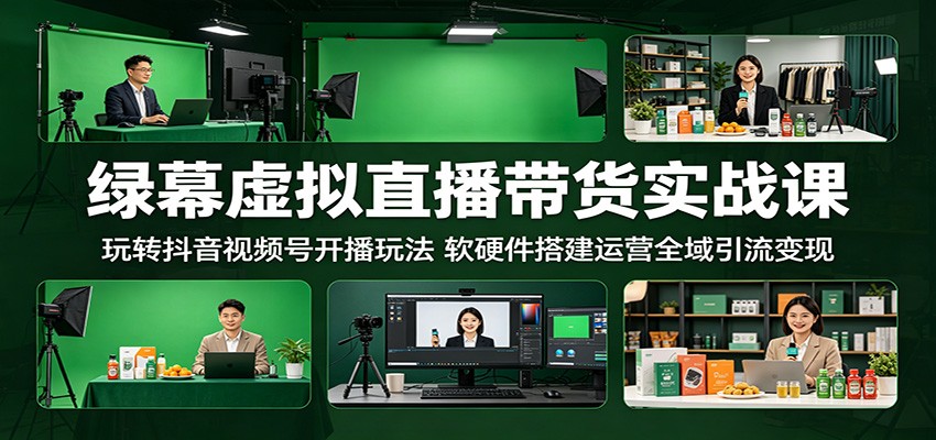 绿幕虚拟直播带货实战课:玩转抖音视频号开播玩法,软硬件搭建运营全域引流变现-鼎铸网