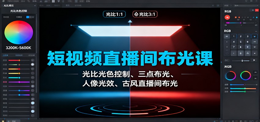 短视频直播间布光课：光比光色控制、三点布光、人像光效、古风直播间布光-鼎铸网