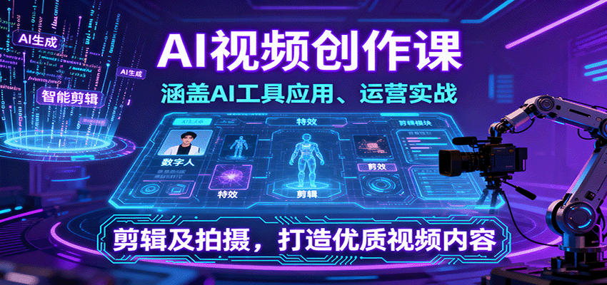 AI视频创作课，涵盖AI工具应用、运营实战、剪辑及拍摄，打造优质视频内容-鼎铸网