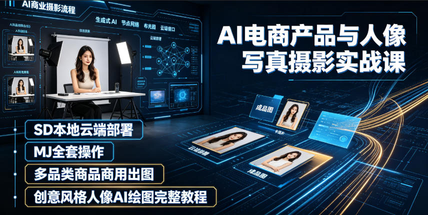 a56f9e5f27e1531abd1381b71fce5bff.jpeg AI电商产品与人像写真摄影实战课|SD本地云端部署、MJ全套操作、多品类商品商用出图、创意风格人像AI绘图完整教程